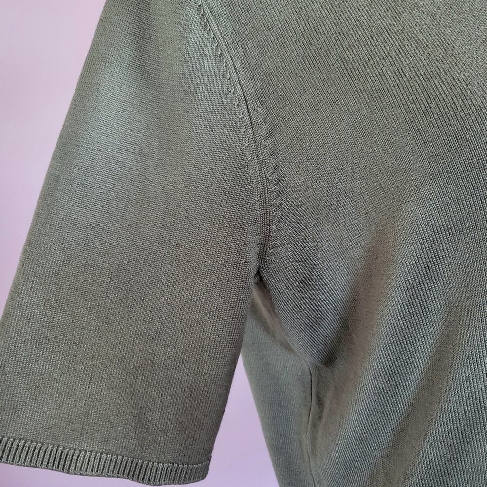 NWT DKNY Jeans Olive Green Short Sleeve Mock Neck Rhinestone Logo Knit Top - Picture 7 of 12